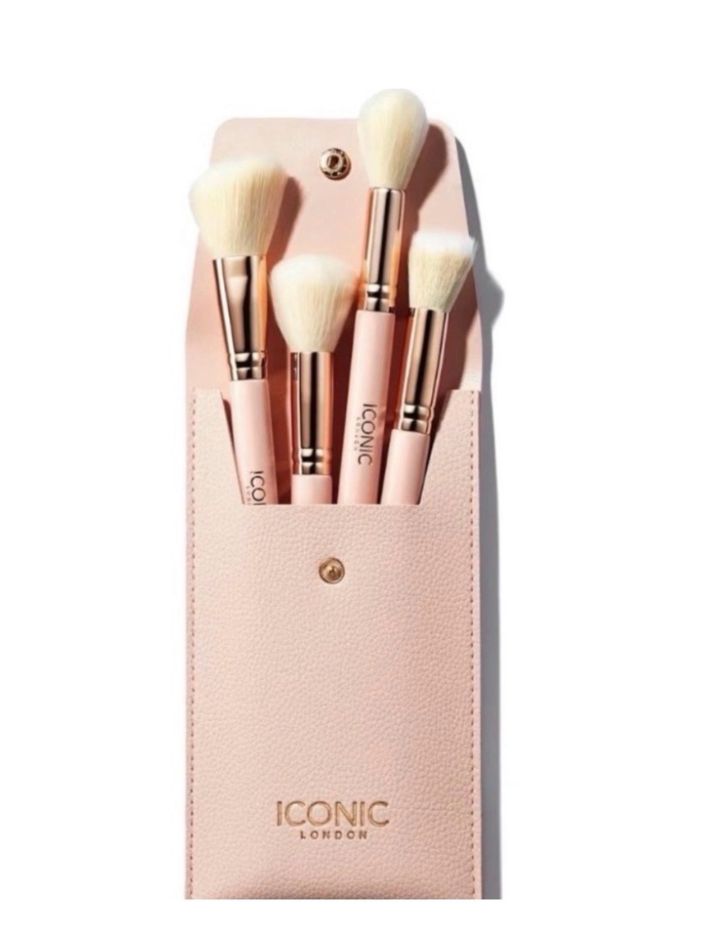 NWT ICONIC London Handbag Glam Face Brush Set Pink Travel Case 4 Brushes